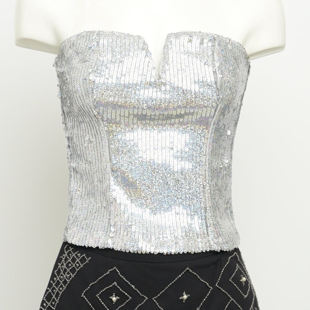 H&M Sequins Strapless Top, Size 0 - 2, Silver